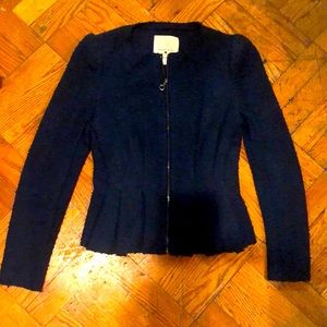 Rebecca Taylor deep navy fitted peplum zippered  boucle jacket, SZ S, EUC